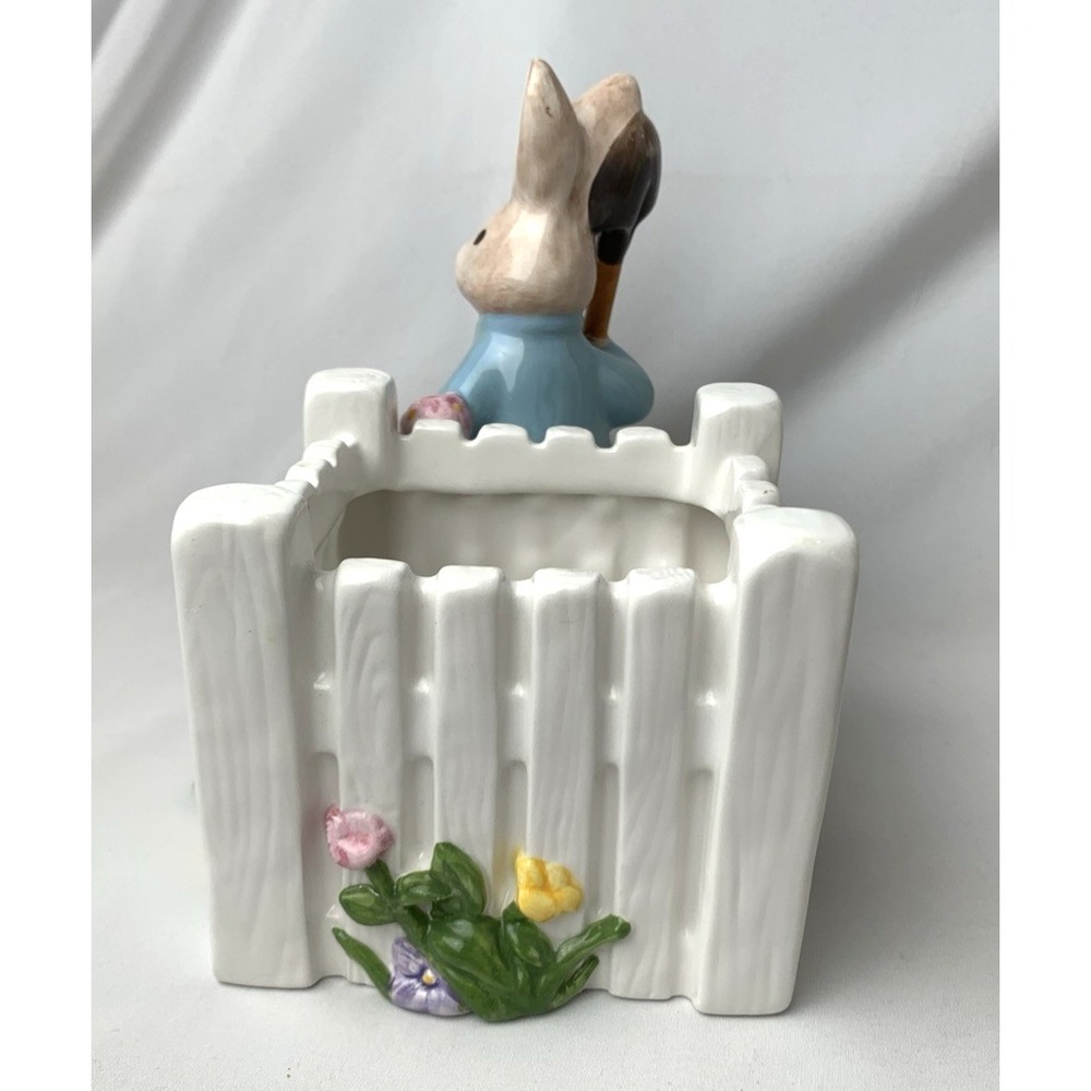 Peter Rabbit Ceramic Planter Teleflora 2001 Garden Fence Beatrix Potter Cachepot - Picture 5 of 10